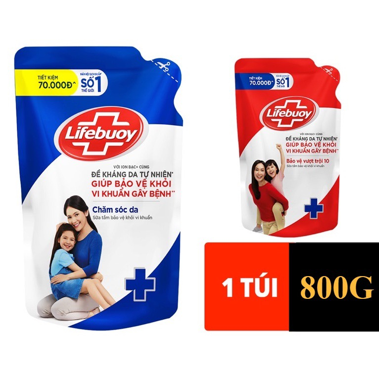 (Date mới) Túi Sữa Tắm Lifebouy Dưỡng Ẩm Bảo Vệ Khỏi Vi Khuẩn 800gr