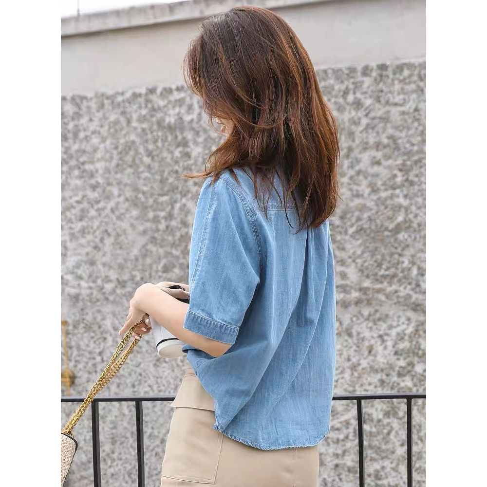 Sơ mi nữ denim ngắn tay cao cấp H82
