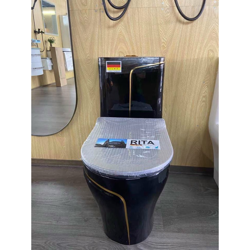 Bàn cầu một khối liền khối men kính bóng chống bám bẩn màu Đen, màu xanh, màu xám