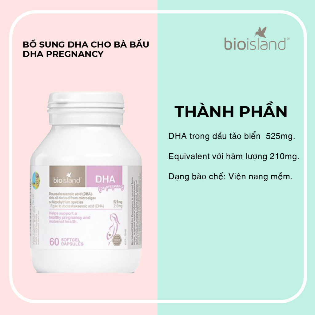 DHA cho phụ nữ mang thai Bioisland DHA 60 viên cung cấp DHA cho mẹ bầu giúp phát triển trí não của thai nhi