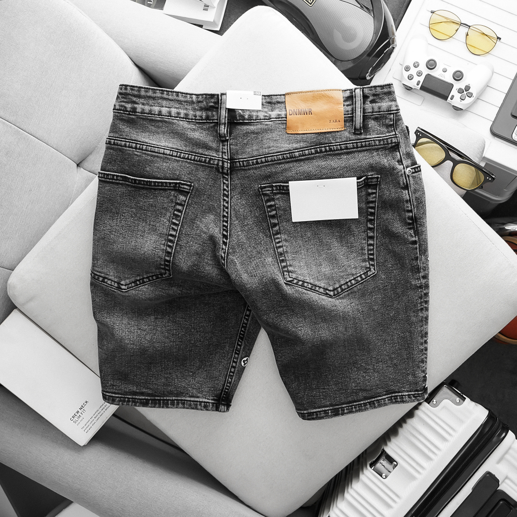 Quần short jean nam xám đen co giãn thời trang