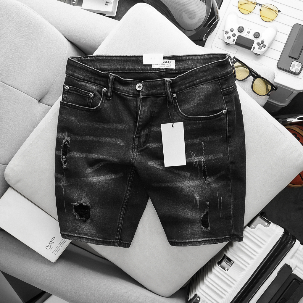 Quần short jean nam xám đen co giãn thời trang