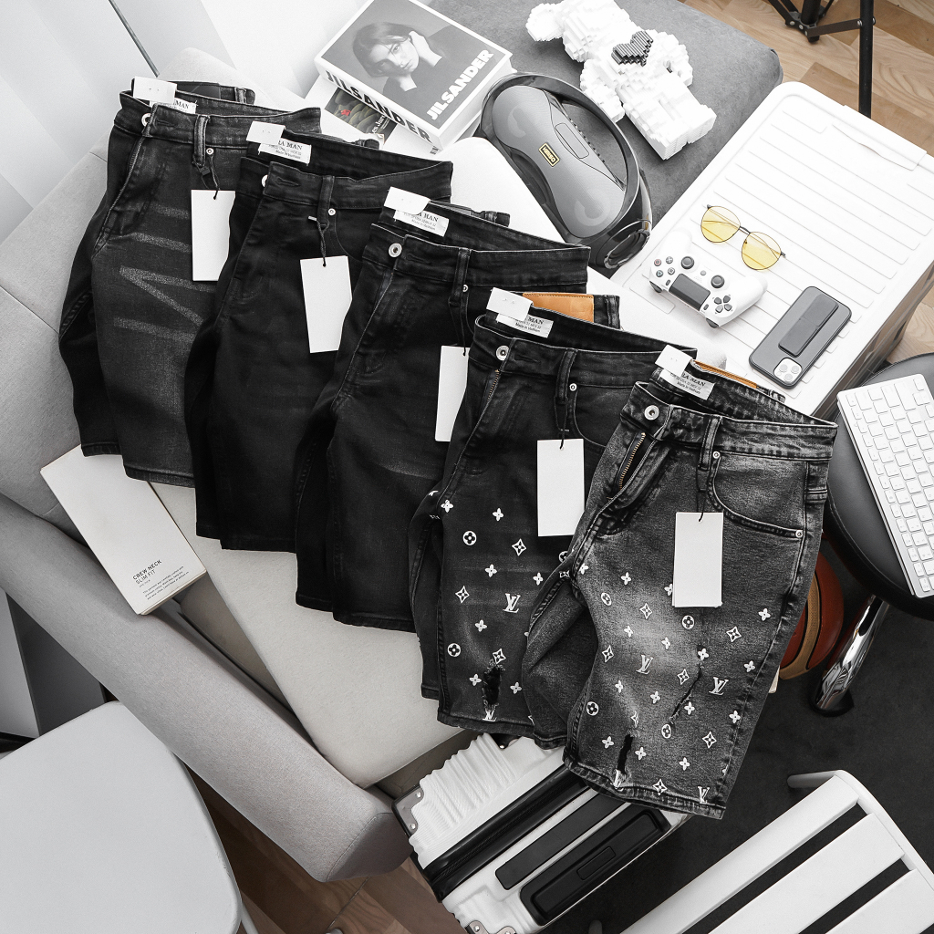 Quần short jean nam xám đen co giãn thời trang