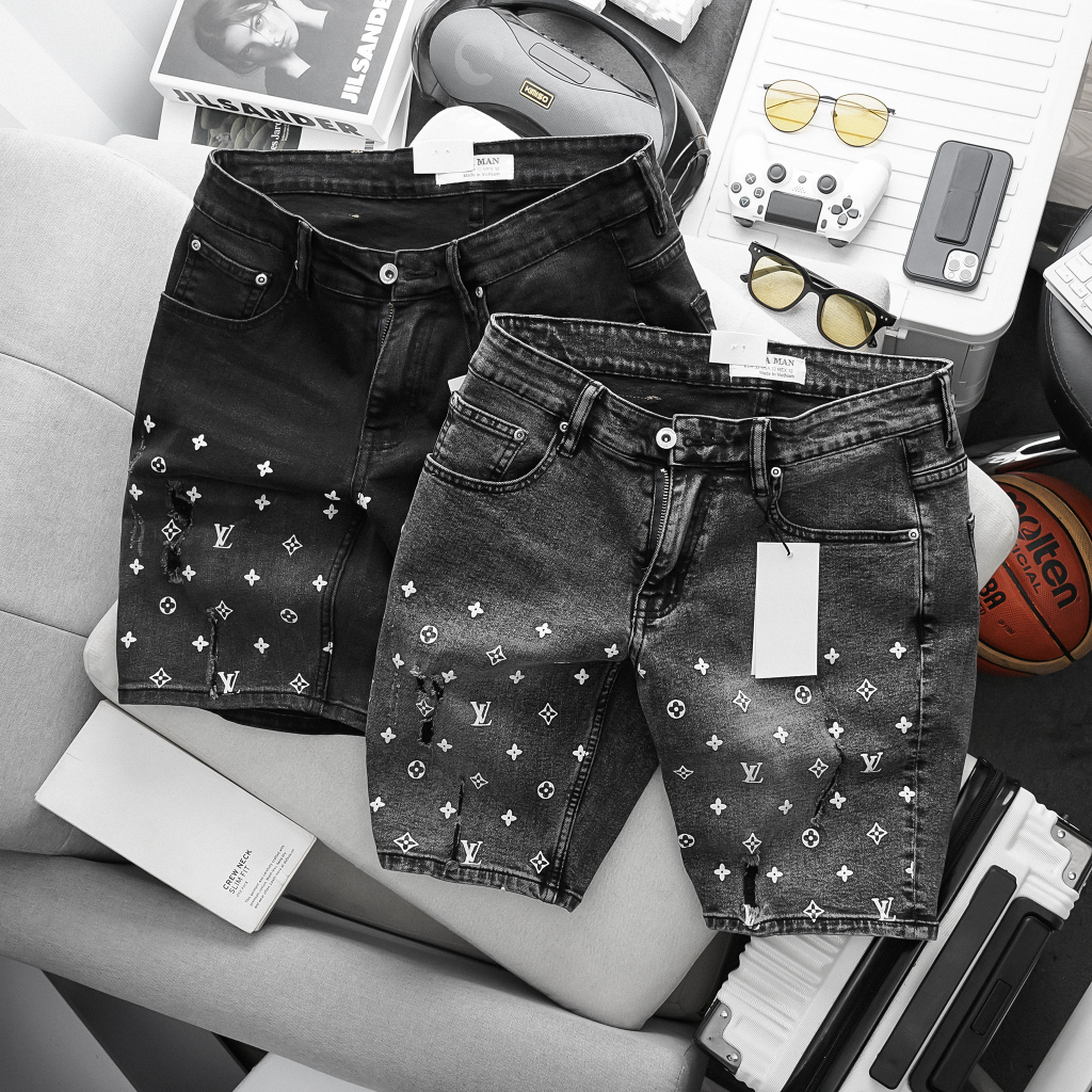 Quần short jean nam xám đen co giãn thời trang