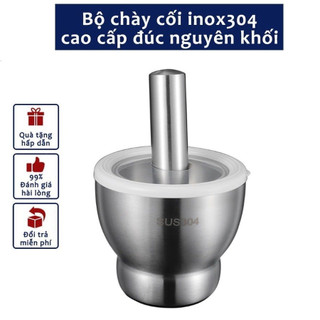Bộ chày cối inox 304 nguyên khối không rỉ có nắp đậy