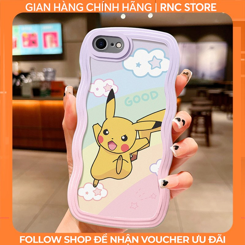 Ốp lưng Iphone XS/11 Pro/12 Pro/14 Pro Max/13/...trong cạnh gợn sóng hình Pikachu