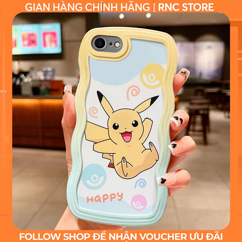 Ốp lưng Iphone XS/11 Pro/12 Pro/14 Pro Max/13/...trong cạnh gợn sóng hình Pikachu