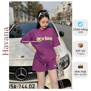 Set bộ thể thao nữ Havana chất cotton khô mềm mịn mặc đi chơi, Set đồ bộ nữ Havana chất cotton Form rộng
