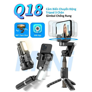 Gimbal Chống Rung Điện Thoại Q18 Chuyển Động Theo Khuôn Mặt, Selfie Stick, Chụp Ảnh Từ Xa, Có Đèn Led Trợ Sáng