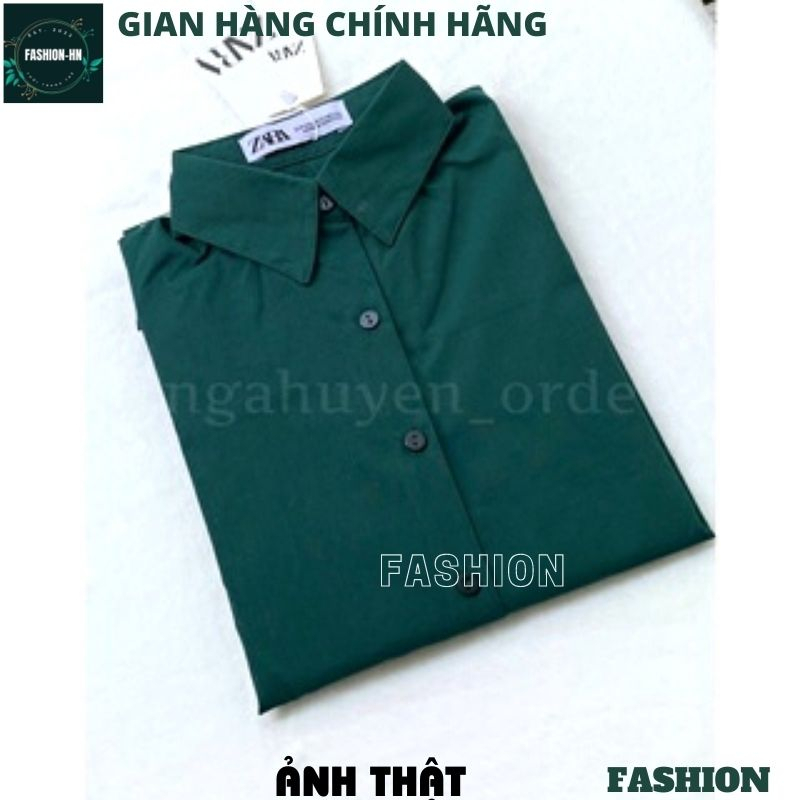 Áo sơ mi dáng rộng dài tay màu xanh cổ vịt chuẩn Vintage cho nàng phong cách đơn giản basic ulzang Hàn Quốc FASHION