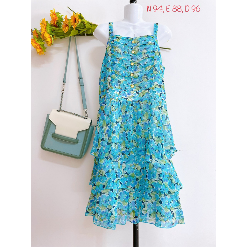Đầm Voan Hai Dây Hoa, 2 Lớp Dày Dặn, New 98%, #2hand