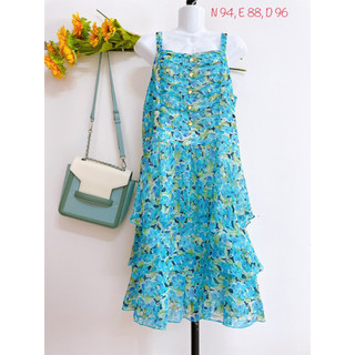 Đầm voan hai dây hoa, 2 lớp dày dặn, new 98%, #2hand