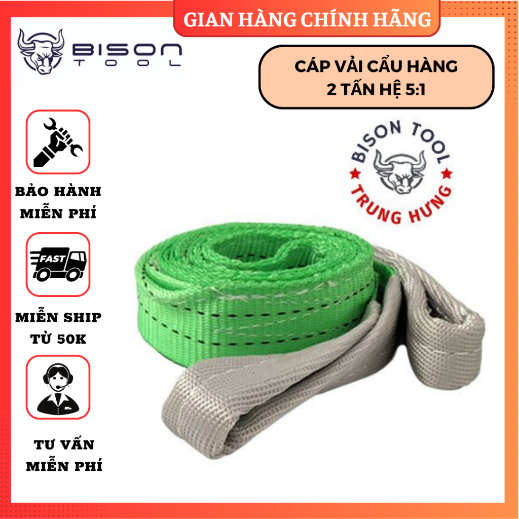 Dây Cáp Vải Cẩu Hàng 2 Tấn Hệ số 5:1 Dây bẹ (Đủ mã)