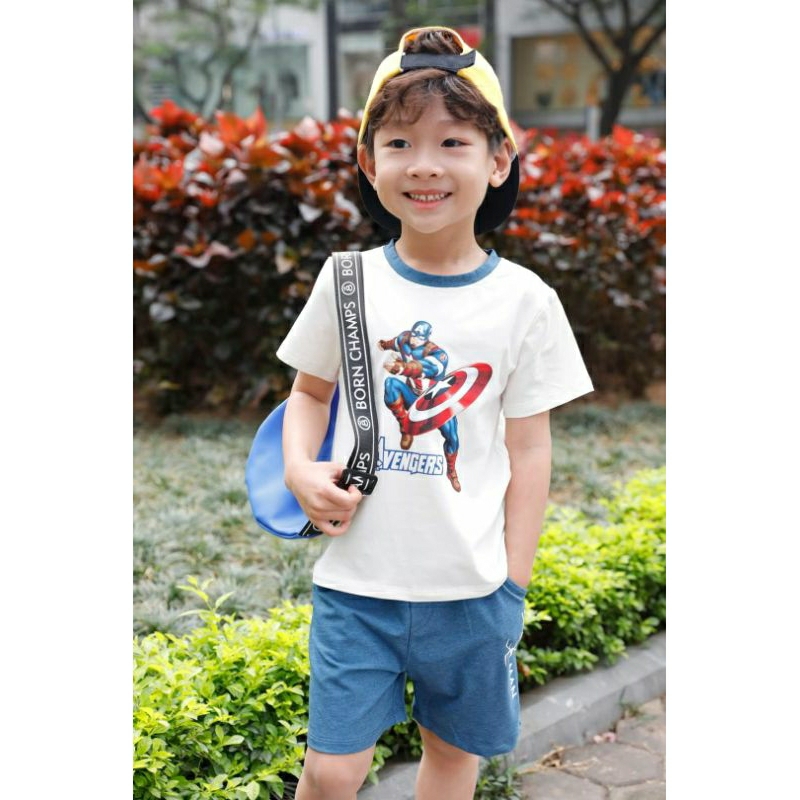 DB1424 Bộ cộc tay cổ tròn cotton siêu nhân bé trai DOKMA KID