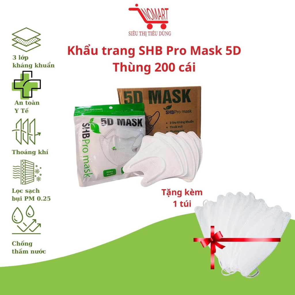 Khẩu trang SHB Pro Mask 5D Chính Hãng Đạt Chuẩn BYT kháng khuẩn lọc bụi bảo vệ sức khỏe