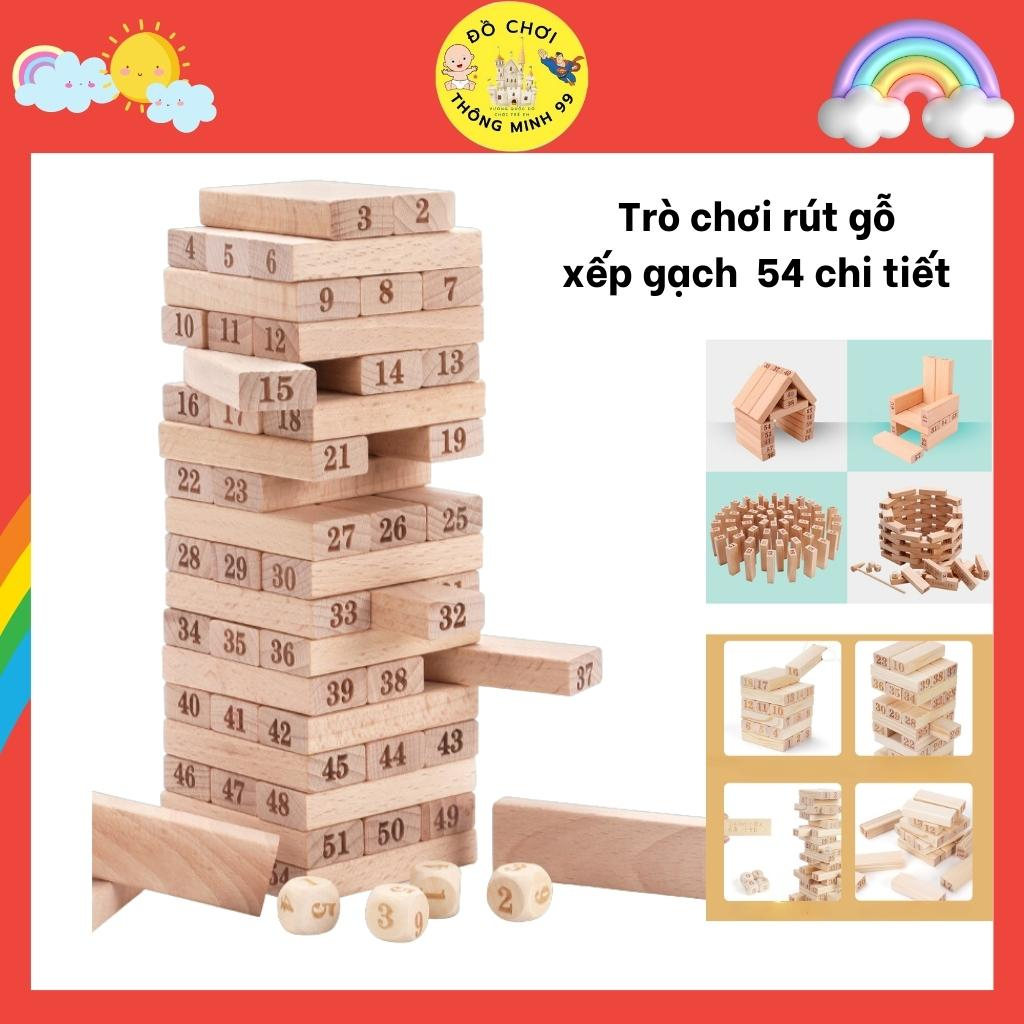 Đồ chơi rút gỗ 54 chi tiết, trò chơi xếp gạch đa năng cho bé