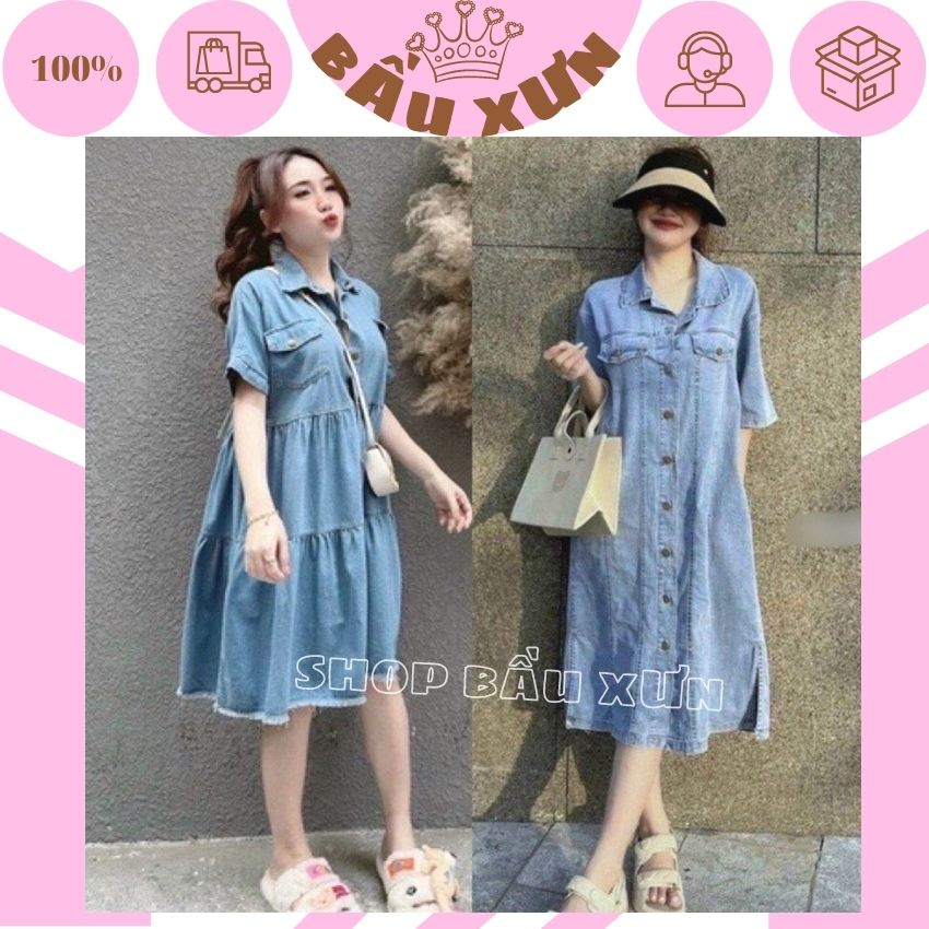 VÁY BẦU CHẤT BÒ MỀM MỊN, THIẾT KẾ DÁNG SƠ MI SUÔNG- ĐẦM BẦU XINH ĐI CHƠI ĐI LÀM