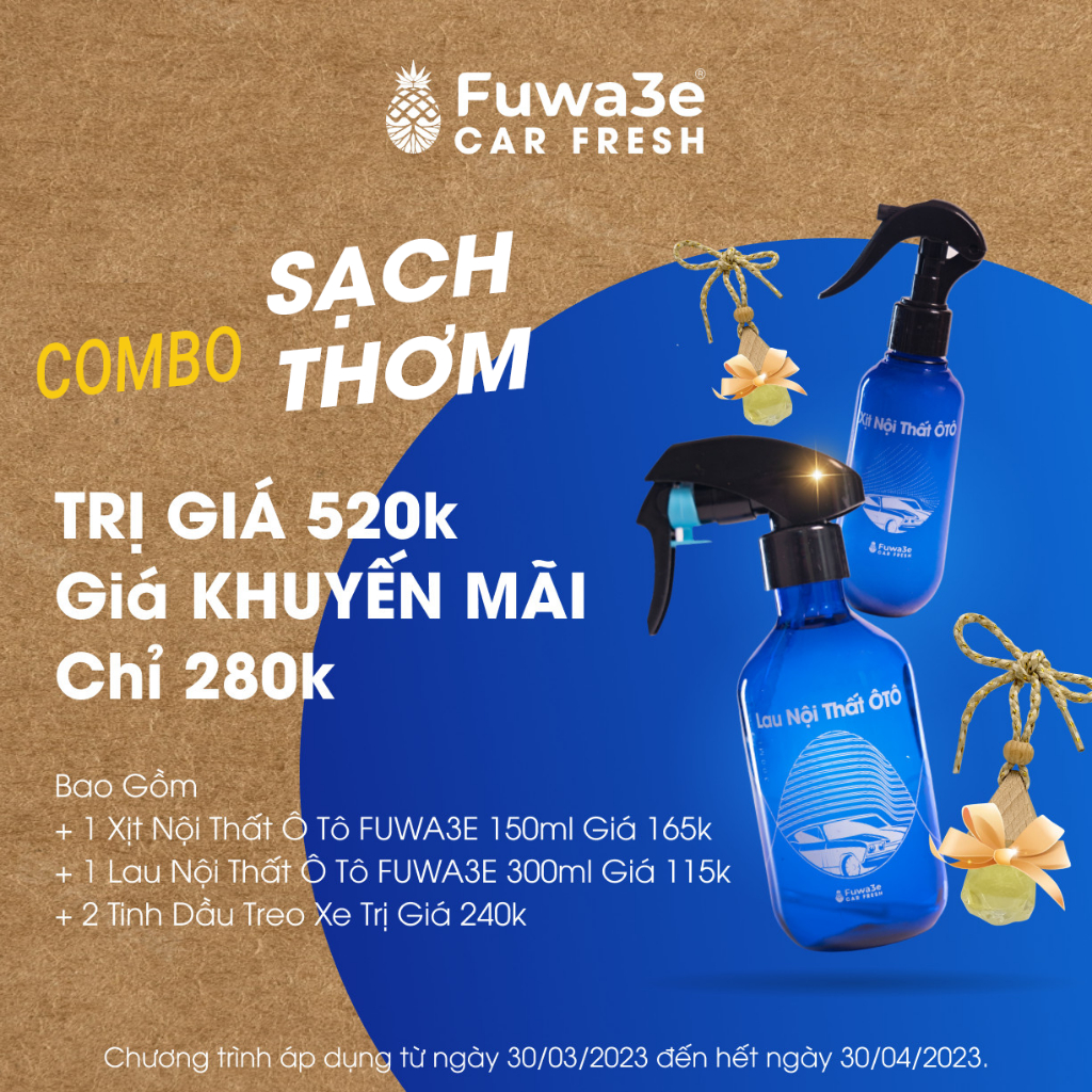 Gồm 1 chai vệ sinh nội thất ô tô Fuwa3e 1 chai xịt khử mùi ô tô Fuwa3e và 2 tinh dầu treo xe