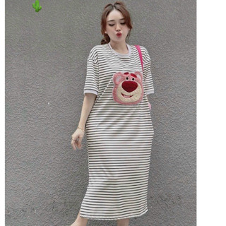Đầm suông vải sọc gấu dâu , váy suông - đầm suông gấu dâu formrộng dáng dài😍😍😍😍pc999