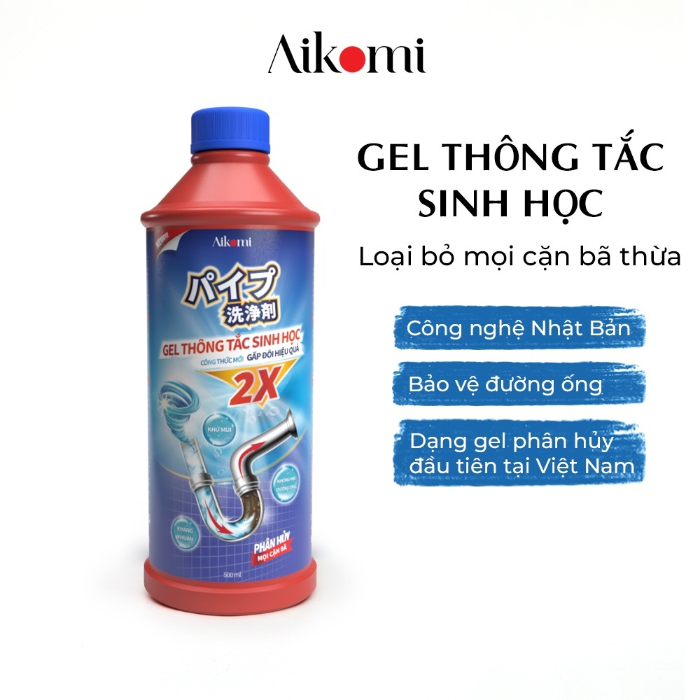 Gel thông tắc cống, ống thoát nước đa năng Aikomi 500ml (Thông tắc do chất thải hữu cơ)