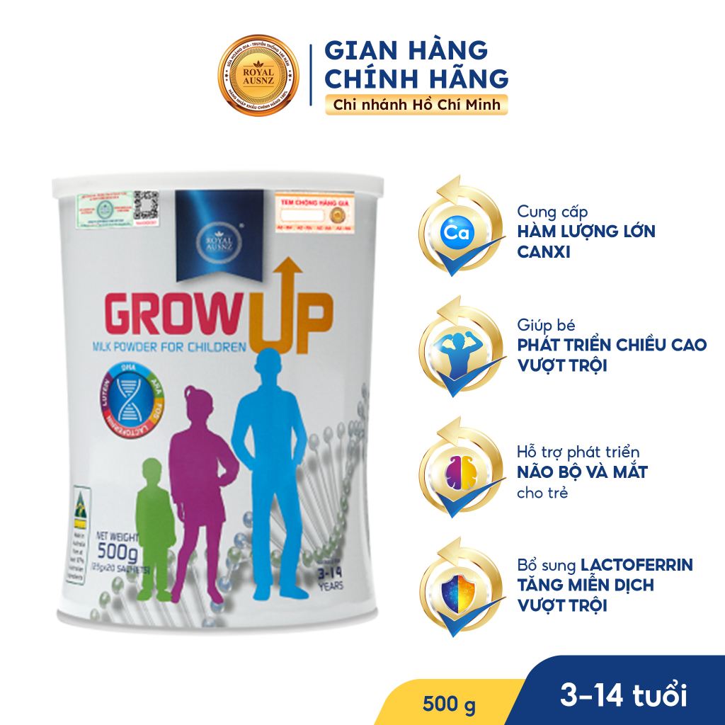 Sữa Hoàng Gia Úc ROYAL AUSNZ Grow Up Milk Power Hỗ Trợ Phát Triển Chiều Cao Cho Trẻ Từ 3-14 Tuổi Hộp 500g