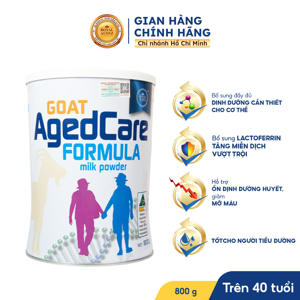 Sữa Bột Hoàng Gia ROYAL AUSNZ Goat Agedcare Formula Giảm Nguy Cơ Loãng Xương Cho Người Trên 40 Tuổi 800g