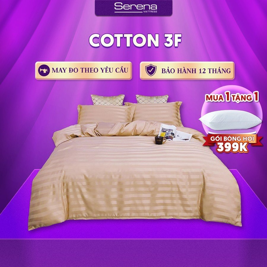 Bộ Vỏ Chăn Gối 5 Món Cotton 3F SERENA Cao Cấp Set Ra Ga Grap Drap Gối Đệm Nệm Trải Phủ Bọc Giường Trần Bông Chính Hãng