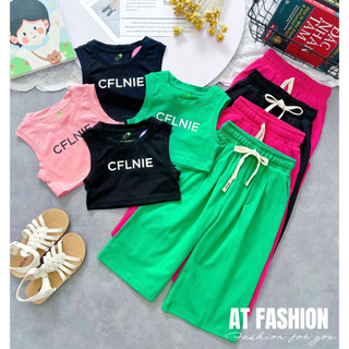 Mcbb 24-49 kg 100% vải cotton đồ bộ bé gái hiphop áo croptop bé gái quần ống rộng quần suông dài áo ba lỗ quần áo bé gái