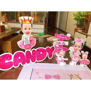 Tên để bàn kèm chibi cho bé trang trí sinh nhật thôi nôi