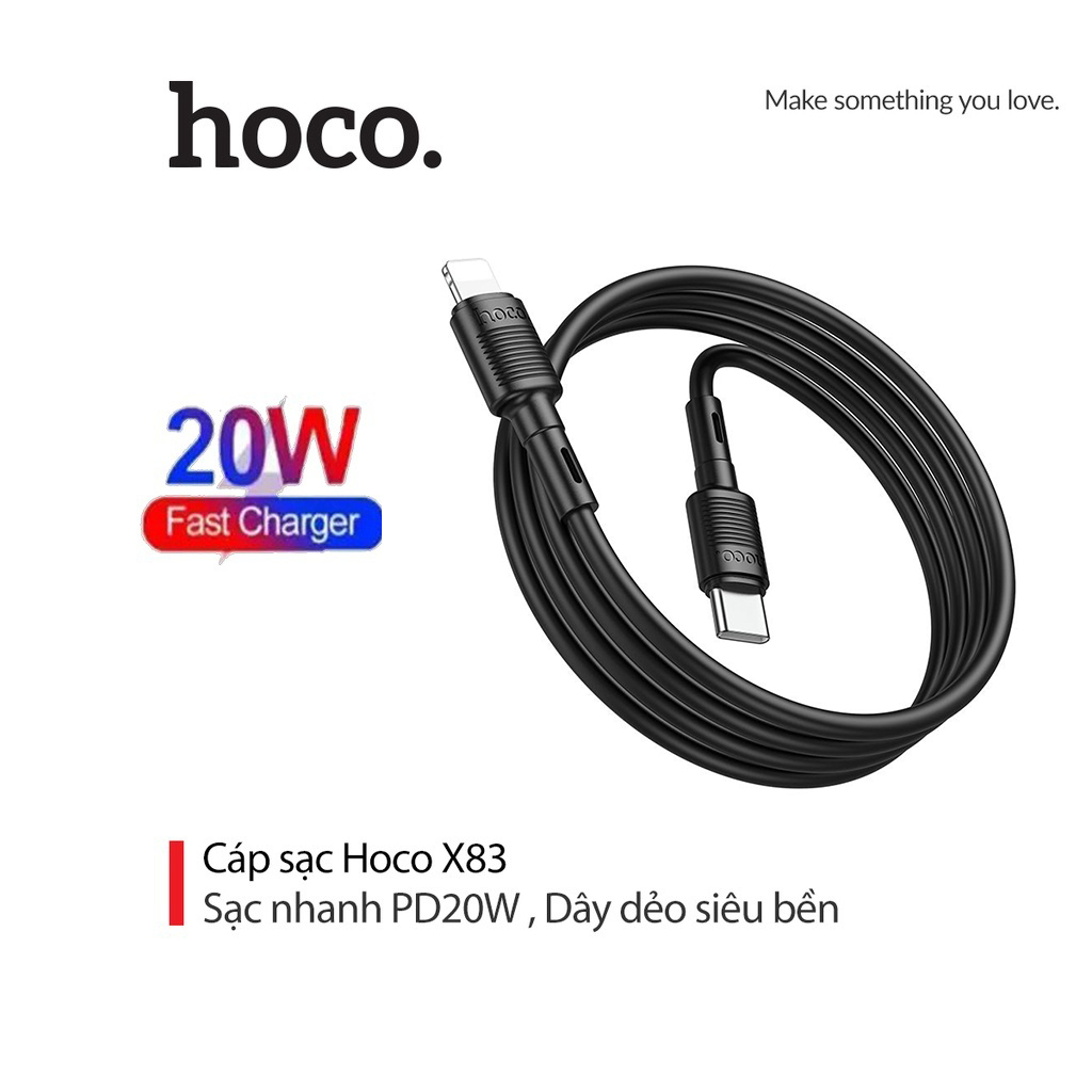 Cáp sạc nhanh PD20W Hoco X83 dây dẻo siêu bền dài 1M cho 11/12/13 ( Đen )