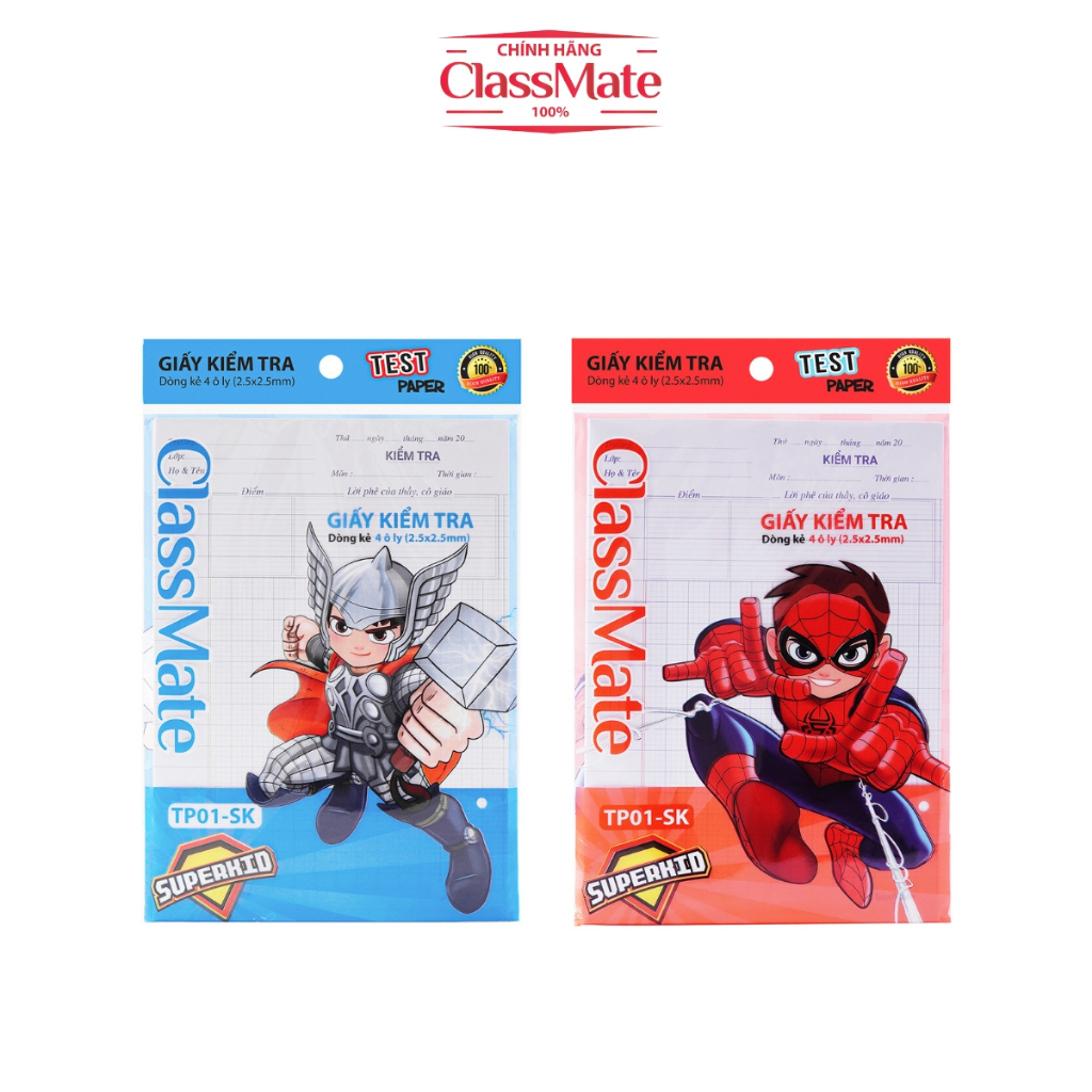 Giấy Kiểm Tra Oly Cấp 1 CLASSMATE Thiết Kế SuperKid, Bề Mặt Láng Mịn, Viết Êm Tay, Viết Chữ Đẹp TP01-SK
