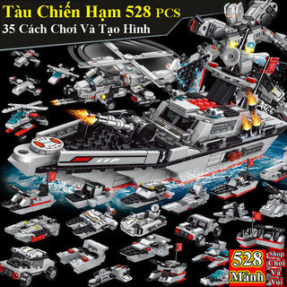 528 mảnh - bộ lắp ghép mô hình tàu chiến, tàu khu trục - đồ chơi lắp ráp robot chiến đấu, trực thăng