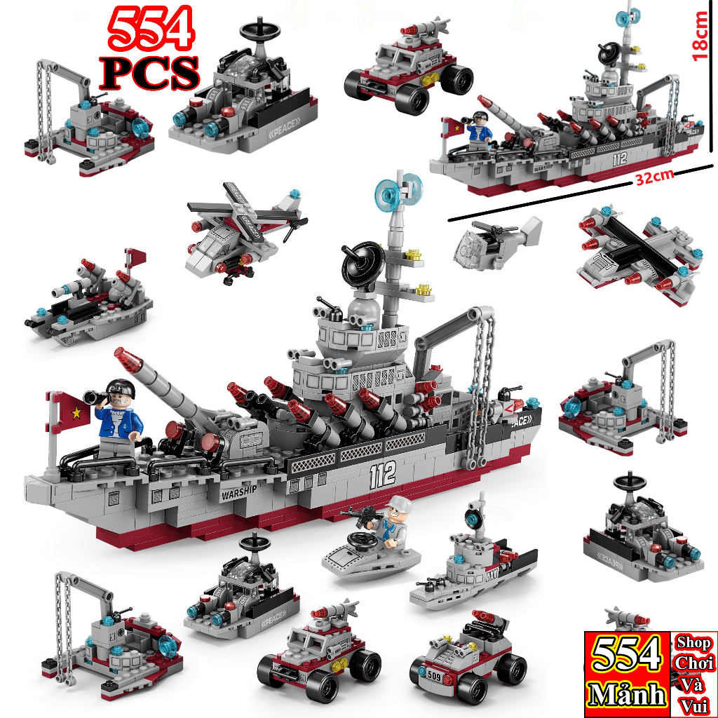 554 Mảnh - Size 32cm - Bộ Lắp Ghép Mô Hình Tàu Chiến, Tàu Khu Trục - Đồ Chơi Lắp Ráp Tàu Tuần Tra Hải Quân