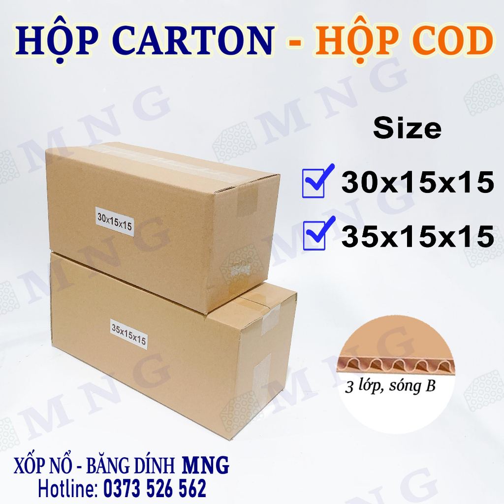 Hộp carton đóng gói hàng size 30x15x15, 35x15x10, 35x15x15