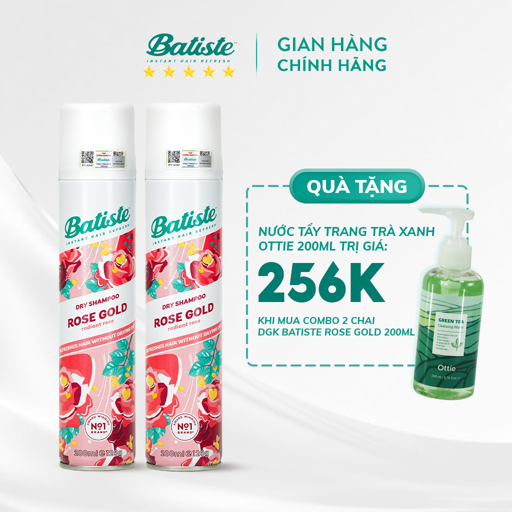 Combo 2 Chai Dầu Gội Khô Batiste Hương Hoa Hồng Giúp Tóc Lưu Hương, Loại Bỏ Dầu Thừa Baitste Rose Gold 200ml