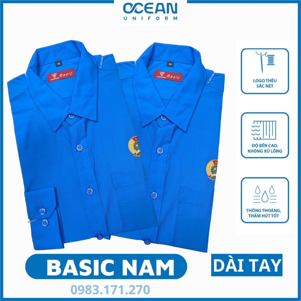 Áo công đoàn việt nam sơ mi nam dài tay basic,chất liệu pangzim liên doanh,logo sắc nét