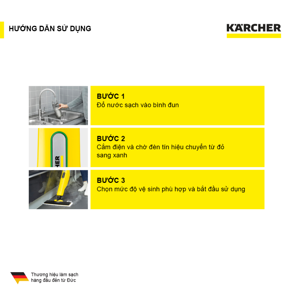 (Sản xuất Đức) Máy làm sạch bằng hơi nước nóng Karcher SC 3 Upright EasyFix EU