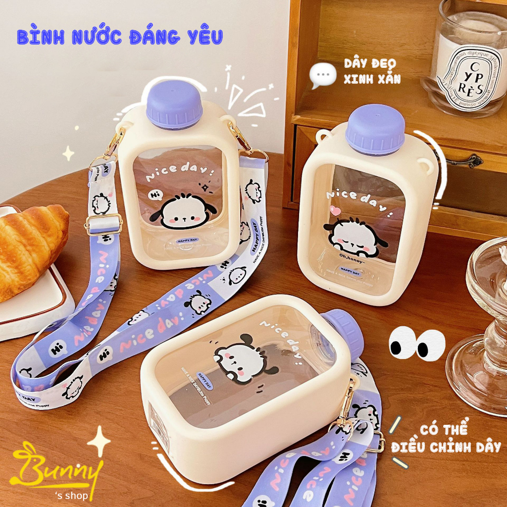 Bình nước gấu cute 550ML bằng nhựa an toàn , có quai đeo