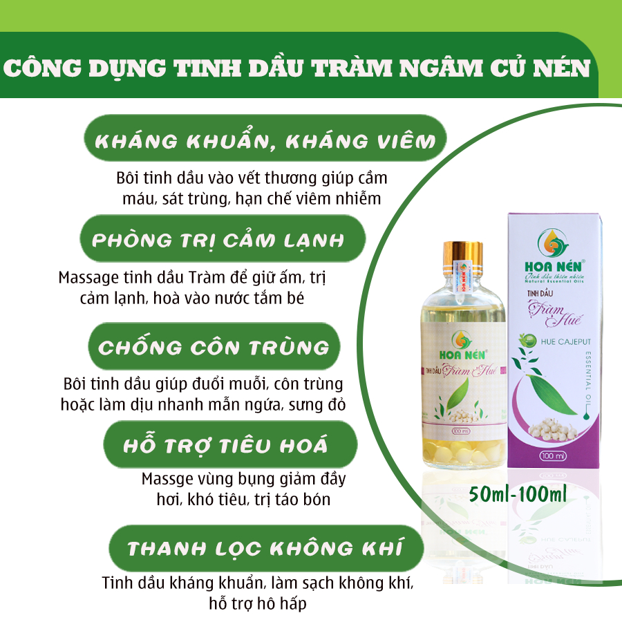 Tinh dầu Tràm Huế Ngâm Củ Nén Hoa Nén - Chuẩn VietGAP - Chăm sóc mẹ và bé - 50ml