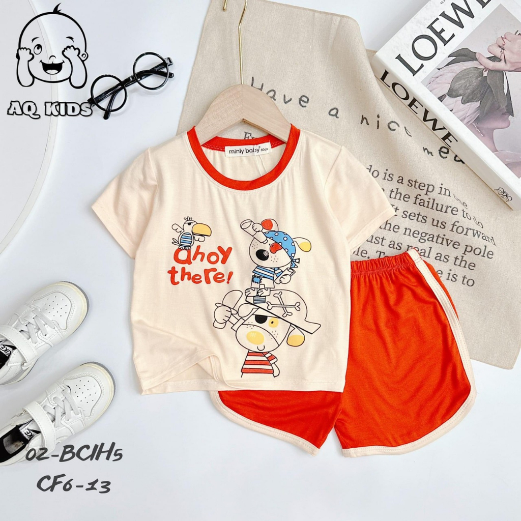 Bộ cộc tay THUN LẠNH in hình đáng yêu Cho Bé 6-16kg