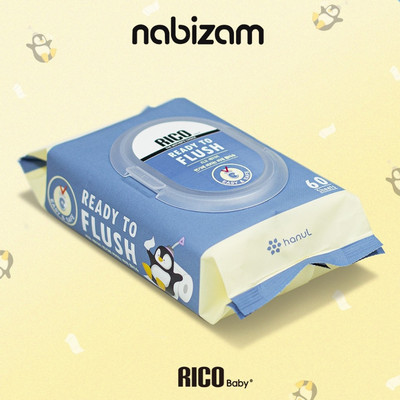Khăn Ướt Vệ Sinh Em Bé RICO Ready To Flush 60 Tờ Tan Trong Nước, Dịu Nhẹ Cho Da Em Bé