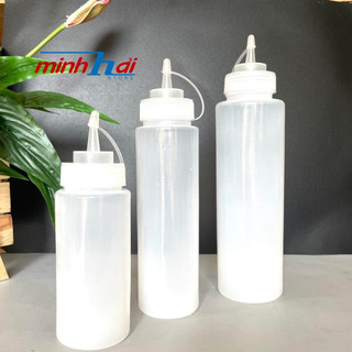 (Không vạch) Bình chai đựng sốt - đựng tương- nước đường - sữa đặc . Nhựa dày , nhiều size 500ml, 750ml, 1000ml