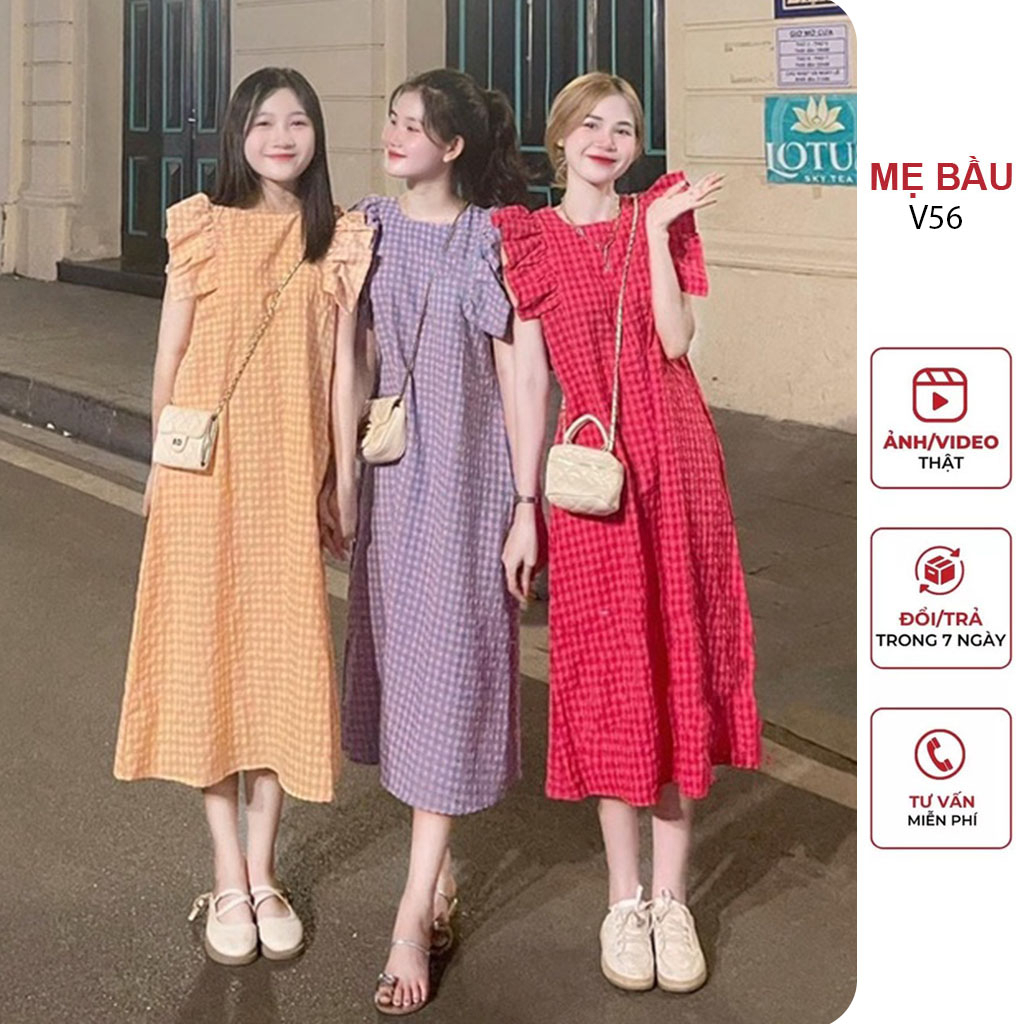 ĐẦM VÁY BẦU MÙA HÈ KẺ CÁNH TIÊN DÁNG SUÔNG FORM ĐẸP - ĐẦM BẦU THIẾT KẾ XINH MẶC ĐI LÀM DẠO PHỐ ĐI BIỂN FREESIZE