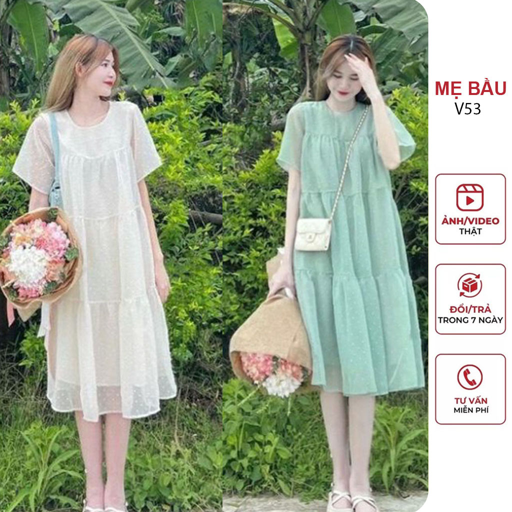 ĐẦM VÁY BẦU CÔNG SỞ MÙA HÈ ĐẸP SANG CHẢNH HÀNG THIẾT KẾ - ĐẦM BẦU BABYDOLL DÁNG SUÔNG DÀI FREESIZE