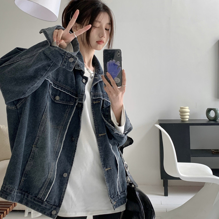 Áo khoác jean demin ulzzang nữ form rộng, áo khoác bò nữ chất jean demin đẹp hàng Quảng Châu 5649