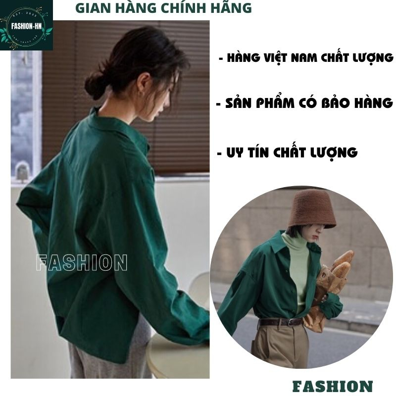 Áo sơ mi dáng rộng dài tay màu xanh cổ vịt chuẩn Vintage cho nàng phong cách đơn giản basic ulzang Hàn Quốc FASHION