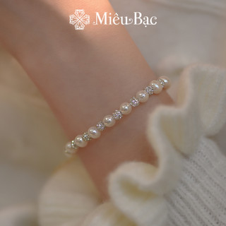 Vòng tay bạc nữ Miêu Bạc ngọc châu mix đá chất liệu 925 phụ kiện trang sức L000900