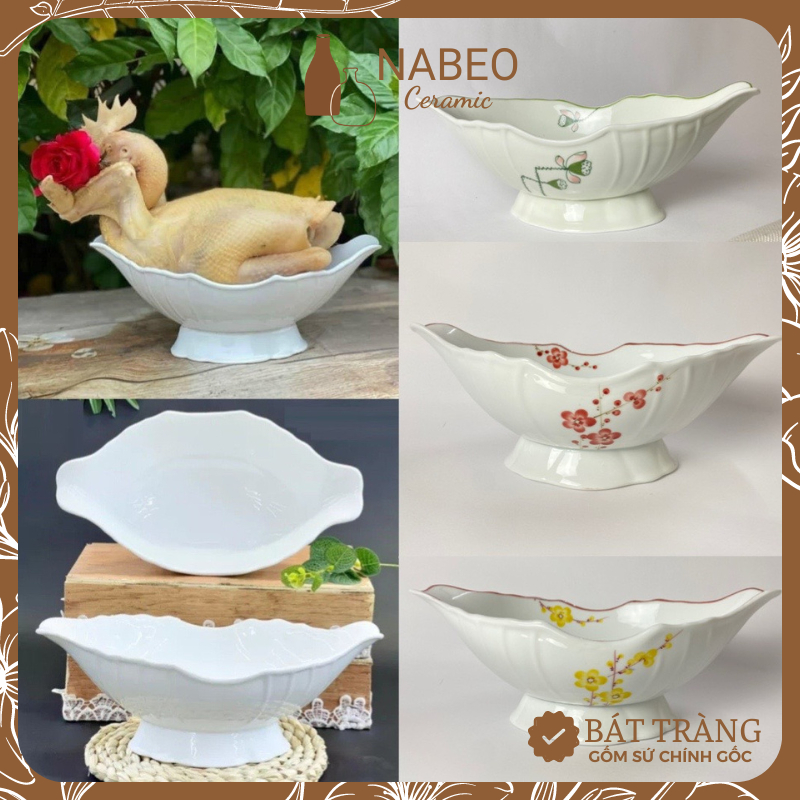 Bát Thuyền Đựng Gà Cúng Nguyên Con Gốm Sứ Bát Tràng, Đĩa Đựng Gà Thắp Hương Cao Cấp