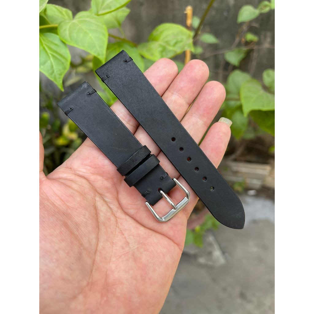 Dây đồng hồ da bò sáp hanmade khâu tay thủ công chốt chỉ 2 đầu màu đen đủ size có cả size hiếm gặp Tặng khóa, chốt, tool