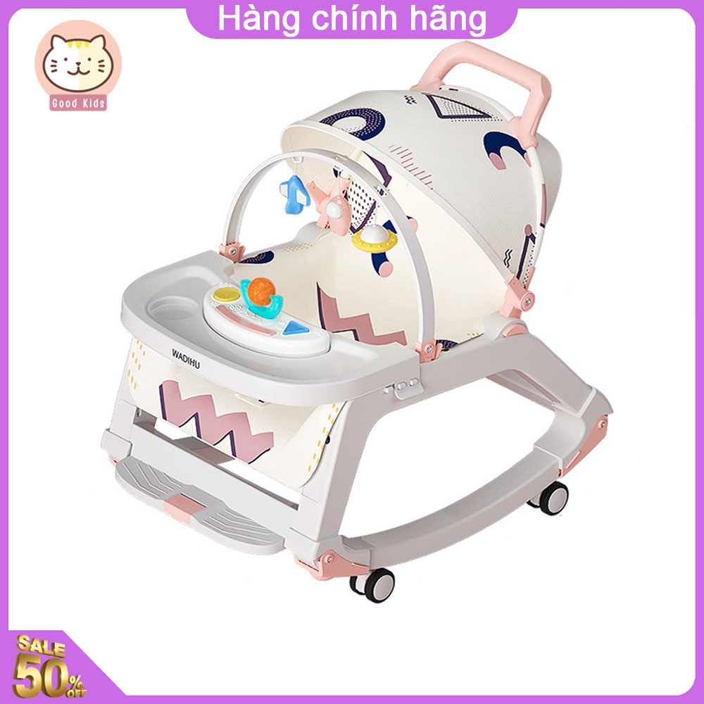 Ghế rung bập bênh cho bé 5 in 1 đa chức năng, có thể làm ghế nằm, bập bênh, ăn dặm, ngồi chơi, đi dạo.
